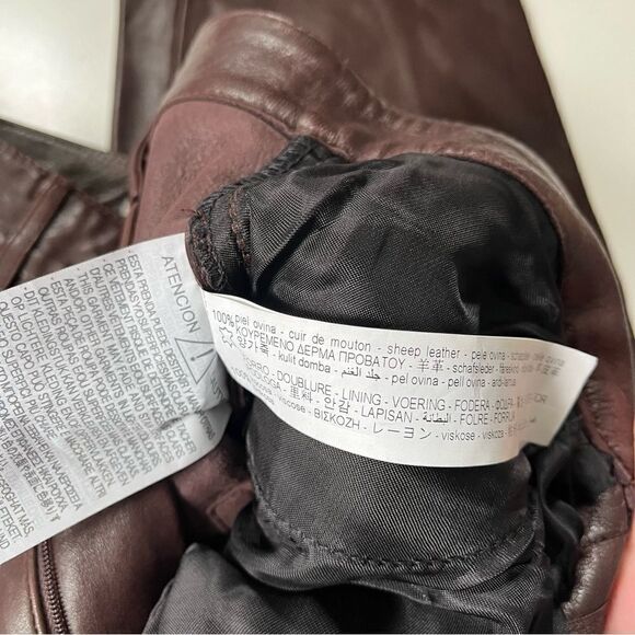 Zara Brown Genuine Leather Straight Leg Pants - Picture 4 of 11